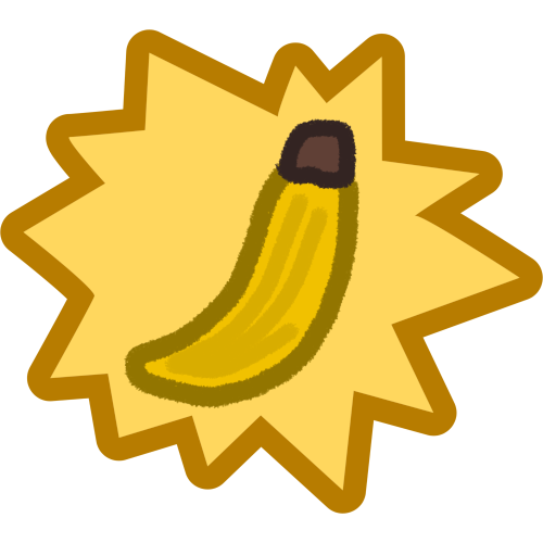 a yellow explosive shape with a banana inside it